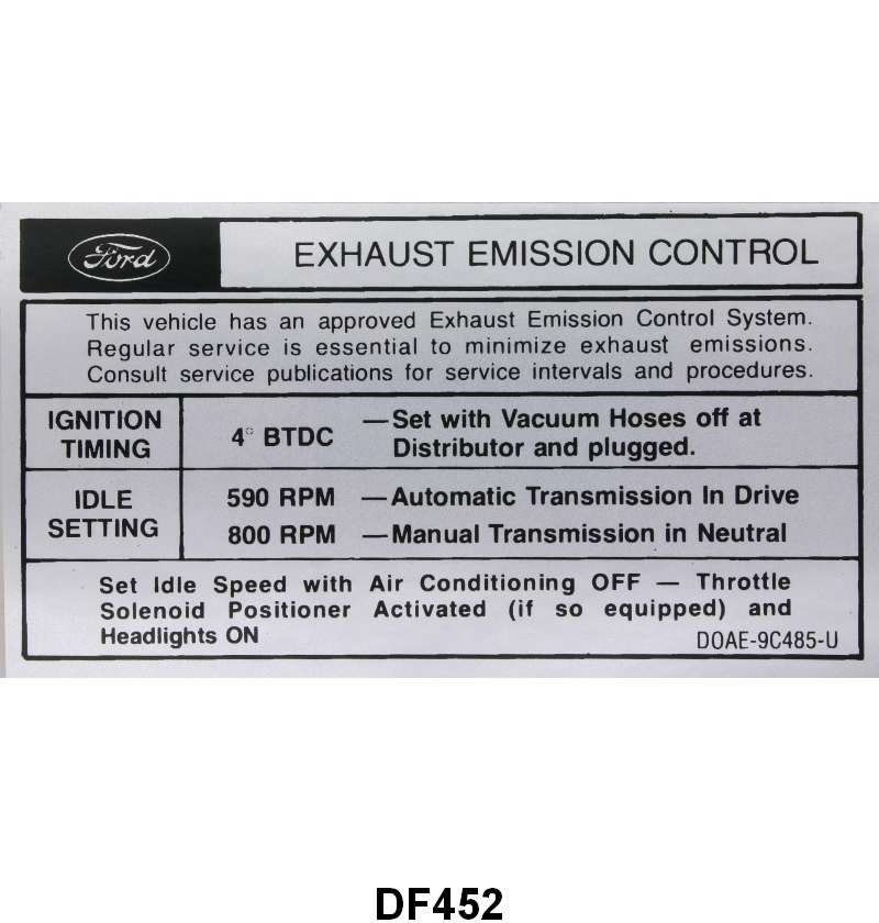 EMISSION DECAL - 70 GALAXIE, TORINO AFTER 10-1-69, 429-2V & 4V