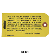 ANTIFREEZE TAG - 60-64 PASSENGER "FORD"