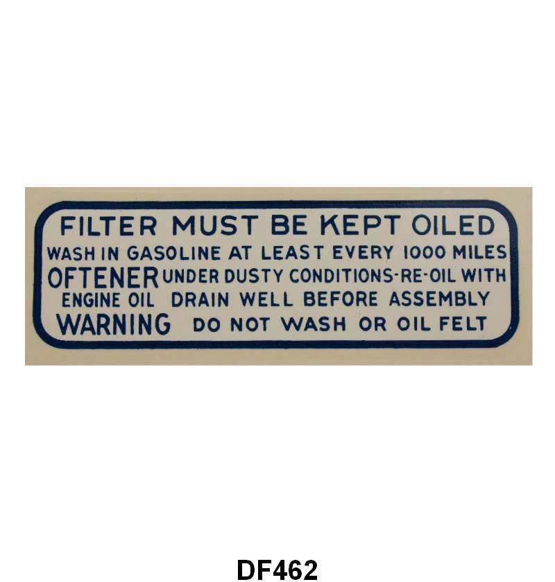 AIR CLEANER DECAL - 37-38 PASS/PICKUP, OIL BATH