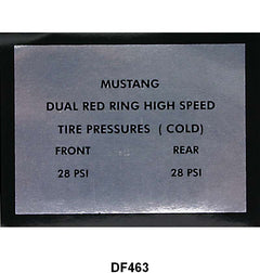 GLOVE BOX TIRE PRESSURE DECAL - 65-66 MUSTANG WITH RED LINE TIRES