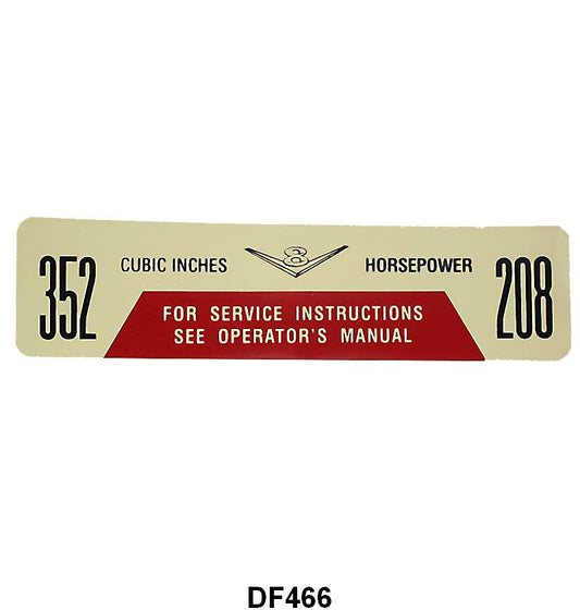 AIR CLEANER DECAL - 65-67 F-100/F-350, 352/208 HP
