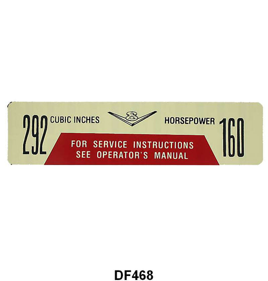 AIR CLEANER DECAL - 61-64 F-100/F-350. 292/160HP