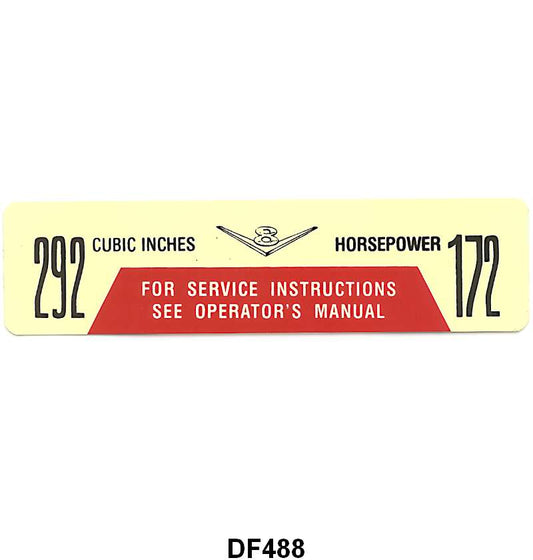 AIR CLEANER DECAL - 59-60 F-100/F-350, 292/172HP