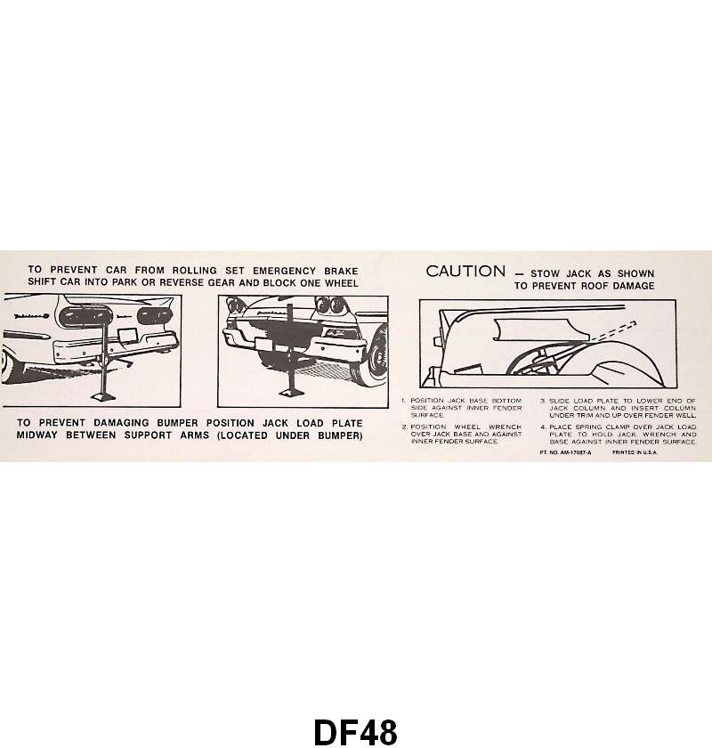 JACK INSTRUCTION/SPARE TIRE DECAL - 58 RETRACTABLE