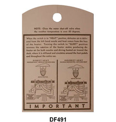 HEATER INSTRUCTION TAG - 39-40 PASS/PICKUP, HOT WATER