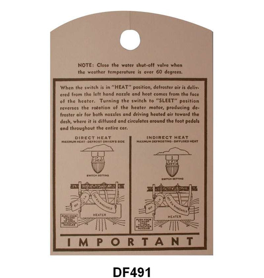 HEATER INSTRUCTION TAG - 39-40 PASS/PICKUP, HOT WATER