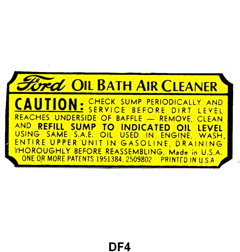 AIR CLEANER DECAL - 39-41 PASS/MERCURY/PICK UP, OIL BATH