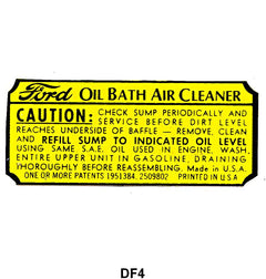 AIR CLEANER DECAL - 39-41 PASS/MERCURY/PICK UP, OIL BATH