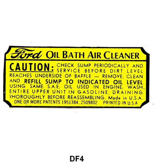 AIR CLEANER DECAL - 39-41 PASS/MERCURY/PICK UP, OIL BATH