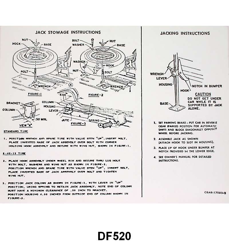 JACK INSTRUCTION/SPARE TIRE DECAL - 66 GALAXIE SEDAN/HARDTOP