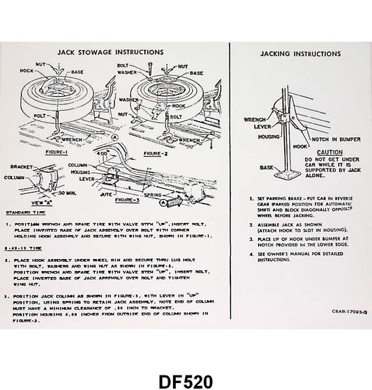 JACK INSTRUCTION/SPARE TIRE DECAL - 66 GALAXIE SEDAN/HARDTOP