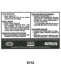 SERVICE SPECIFICATION DECAL - 67-69 ALL PASS, 67-69 F-100/F-350