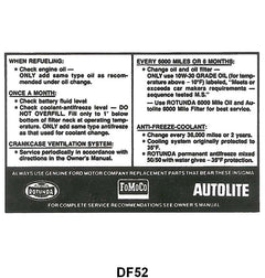 SERVICE SPECIFICATION DECAL - 67-69 ALL PASS, 67-69 F-100/F-350