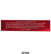 AIR CONDITIONER COMPRESSOR CHARGE DECAL - 57-59 PASSENGER