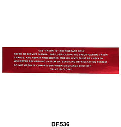 AIR CONDITIONER COMPRESSOR CHARGE DECAL - 57-59 PASSENGER