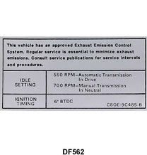 EMISSION DECAL - 68 FAIRLANE 390 GT