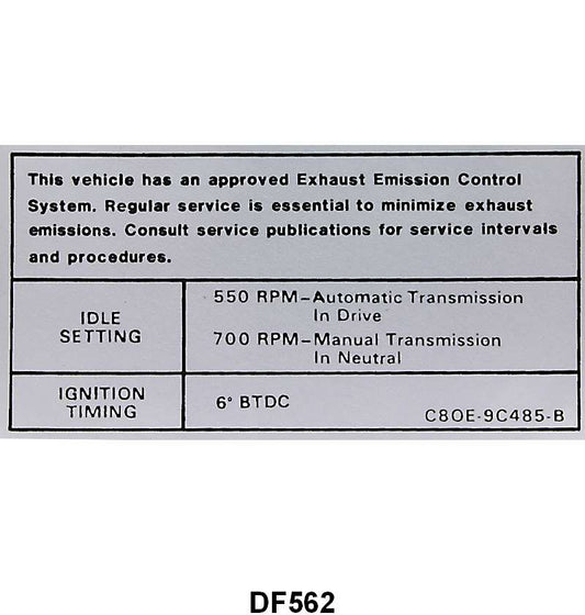 EMISSION DECAL - 68 FAIRLANE 390 GT