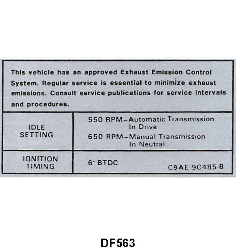 EMISSION DECAL - 69 GALAXIE, FALCON, FAIRLANE 69 F-100/F-350, SEE NOTES