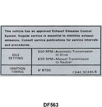 EMISSION DECAL - 69 GALAXIE, FALCON, FAIRLANE 69 F-100/F-350, SEE NOTES