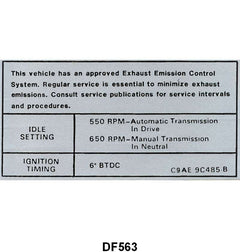 EMISSION DECAL - 69 GALAXIE, FALCON, FAIRLANE 69 F-100/F-350, SEE NOTES