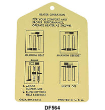 HEATER INSTRUCTION TAG - 65-66 MUSTANG, 65 FALCON/RANCHERO