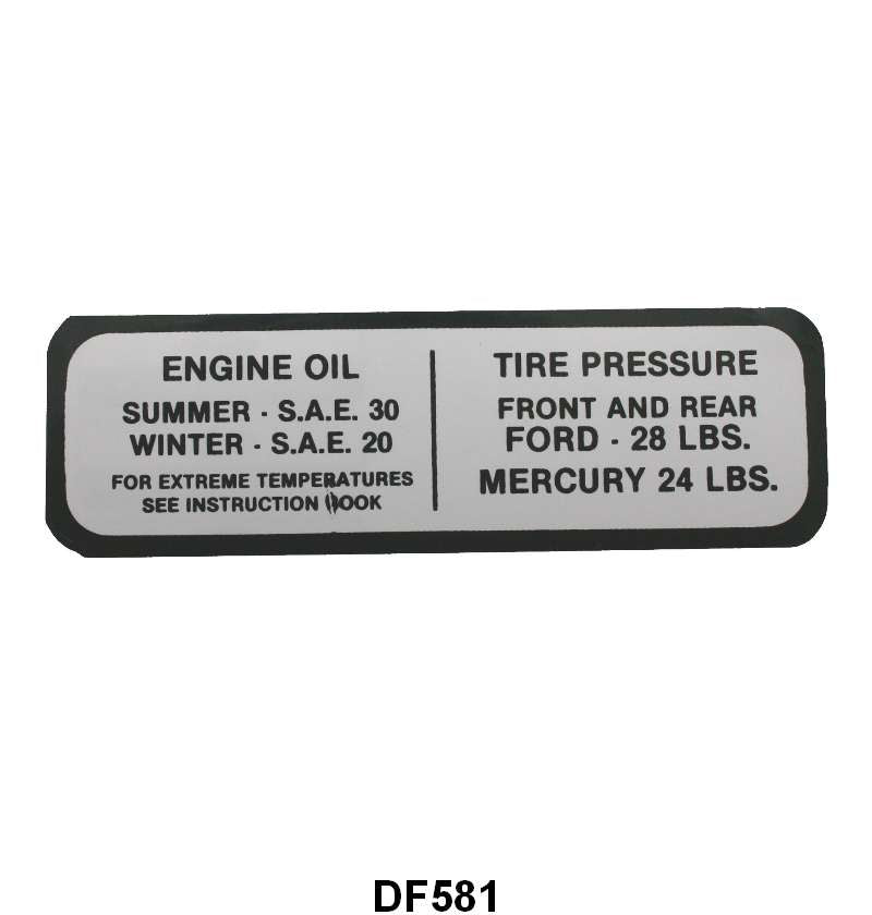 GLOVE BOX TIRE PRESSURE & OIL DECAL - 41 PASSENGER