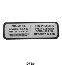 GLOVE BOX TIRE PRESSURE & OIL DECAL - 41 PASSENGER