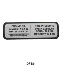 GLOVE BOX TIRE PRESSURE & OIL DECAL - 41 PASSENGER
