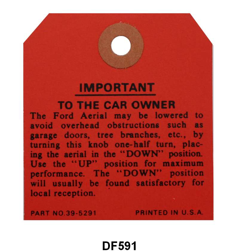 RADIO INSTRUCTION TAG - 37-39 PASS WITH ROOF ANTENNA