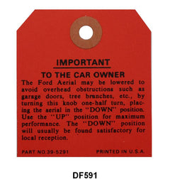 RADIO INSTRUCTION TAG - 37-39 PASS WITH ROOF ANTENNA
