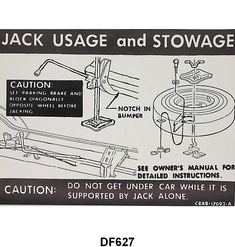 JACK INSTRUCTION/SPARE TIRE DECAL - 68 GALAXIE, EXCEPT WAGON
