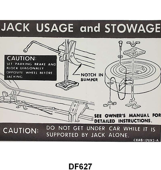 JACK INSTRUCTION/SPARE TIRE DECAL - 68 GALAXIE, EXCEPT WAGON