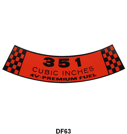 AIR CLEANER DECAL - 69 FAIRLANE, RANCHERO, MUSTANG 351-4V