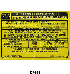 EMISSION DECAL - 73 F-100 302-2V AT/MT