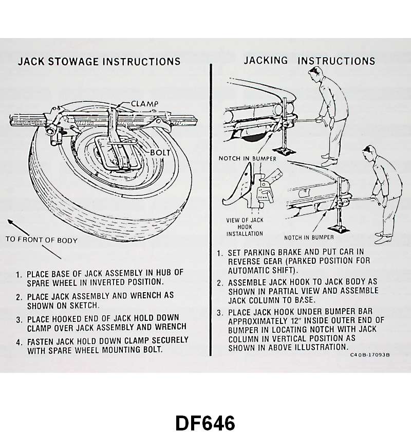 JACK INSTRUCTION/SPARE TIRE DECAL - 64-65 FAIRLANE, EXCEPT WAGON