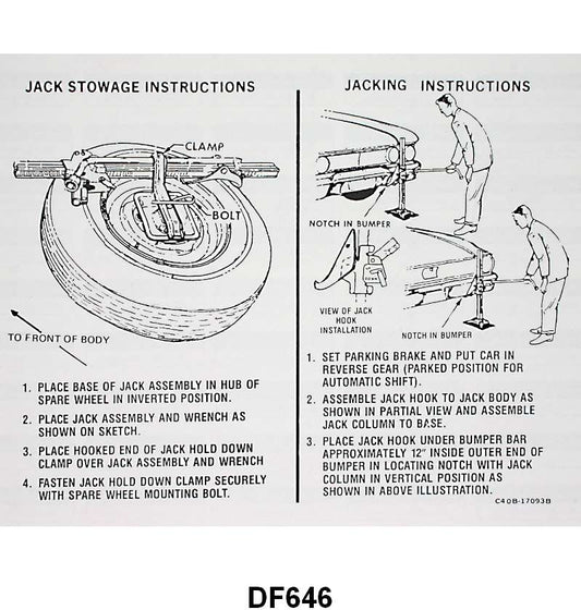 JACK INSTRUCTION/SPARE TIRE DECAL - 64-65 FAIRLANE, EXCEPT WAGON