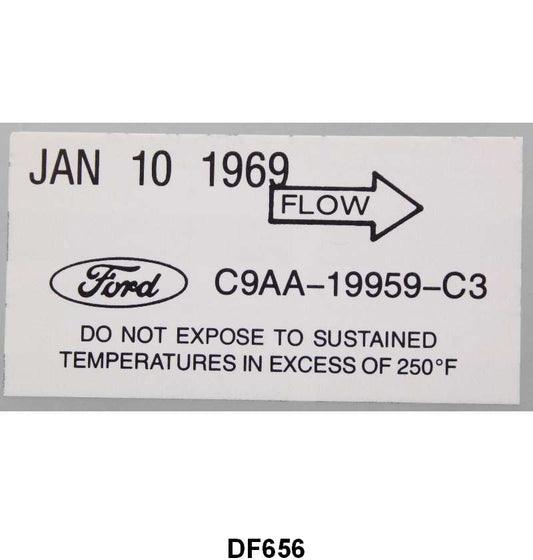 AIR CONDITIONER DRYER DECAL - 69 GALAXIE, FALCON, FAIRLANE, MUSTANG