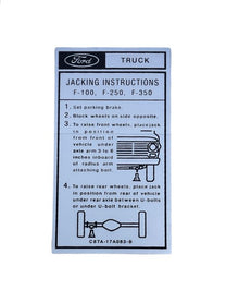 JACK INSTRUCTION DECAL - 68-72 F-100/F-350