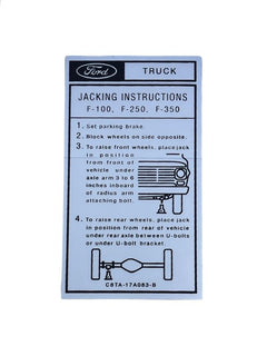 JACK INSTRUCTION DECAL - 68-72 F-100/F-350