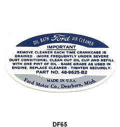 AIR CLEANER DECAL - 35-40 PASS/PICK UP, OIL BATH