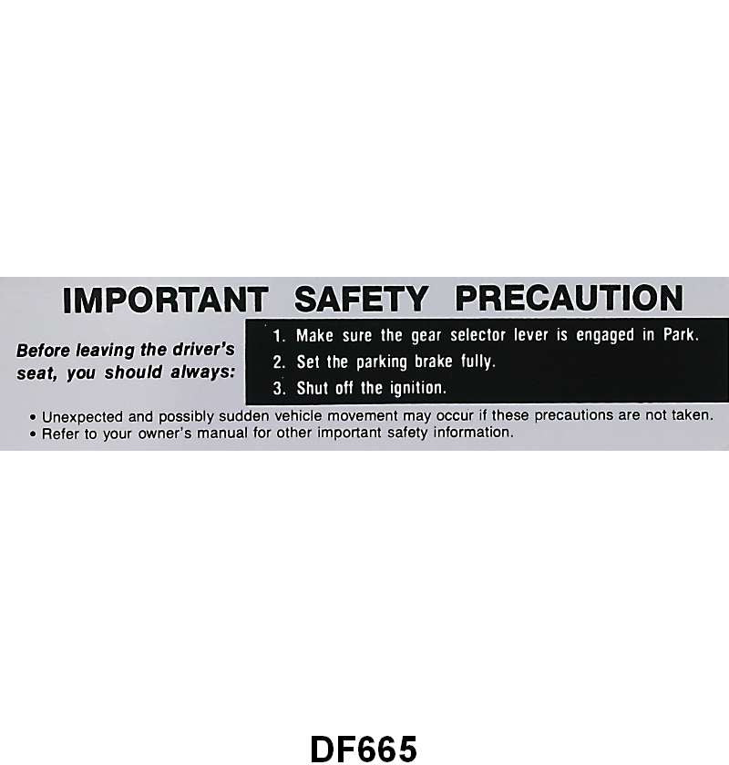 SUN VISOR SAFETY PRECAUTION DECAL - 66-69 ALL PASS, 67-69 F-100/F-350