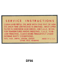 AIR CLEANER SERVICE INSTRUCTIONS DECAL - 55-56 PASS V8 SIDE, OIL BATH