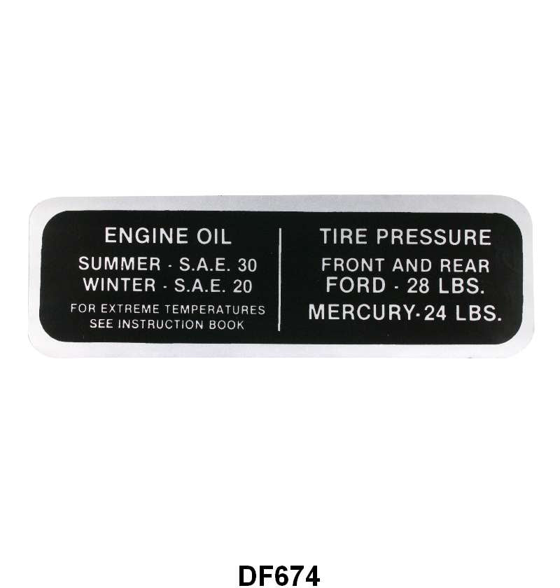 GLOVE BOX TIRE PRESSURE & OIL DECAL - 42 PASSENGER