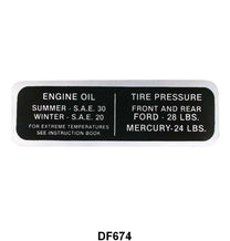 GLOVE BOX TIRE PRESSURE & OIL DECAL - 42 PASSENGER