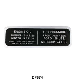GLOVE BOX TIRE PRESSURE & OIL DECAL - 42 PASSENGER