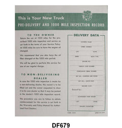 PRE-DELIVERY SHEET - 53-56 F-100/F-350