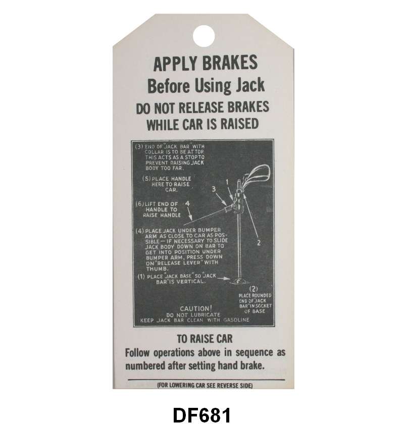 JACK INSTRUCTION TAG - 41 PASSENGER