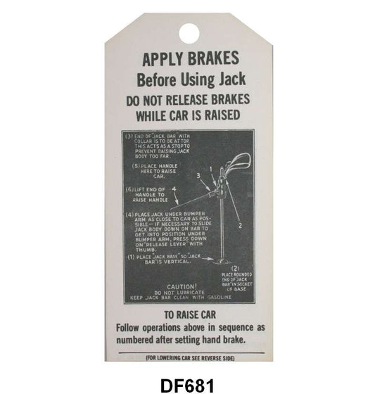 JACK INSTRUCTION TAG - 41 PASSENGER