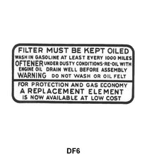 AIR CLEANER DECAL - 39-41 PASS/MERC/PICK UP, DRY TYPE