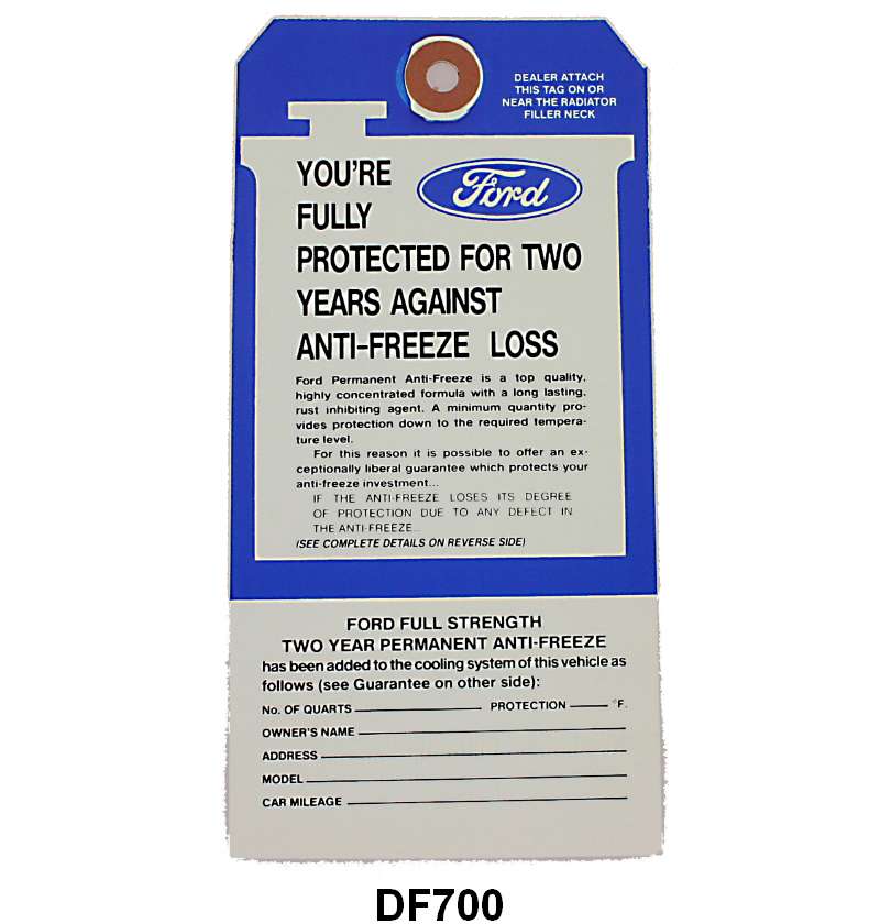ANTI-FREEZE TAG - 67-71 PASS, 67-72 F-100/F-350